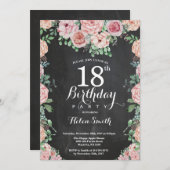 Bloemige Roze Pioenrozen 18e Verjaardag Schrijfbor Kaart (Voorkant / Achterkant)