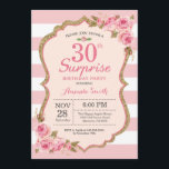 Bloemige Roze Pioenrozen Verrassen 30e Verjaardags Kaart<br><div class="desc">Bloemige Roze Pioenrozen Verrassen 30e Verjaardagsfeestje Uitnodiging voor vrouwen. Gouden Glitters. Blush Waterverf Bloemige Bloem Chic. Roze en Witte Strepen. 13e 15e 16e 18e 20e 21e 30e 40e 50e 60e 70e 80e 90e 100e, Elke Leeftijd. Printbare Digitale. Voor verdere aanpassing, klik op de "Pas het aan" knop en gebruik onze...</div>