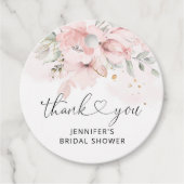 Bloemige roze rozen bruiloftsshower cadeautag bedankjes labels (Voorkant)