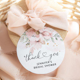 Bloemige roze rozen bruiloftsshower cadeautag bedankjes labels