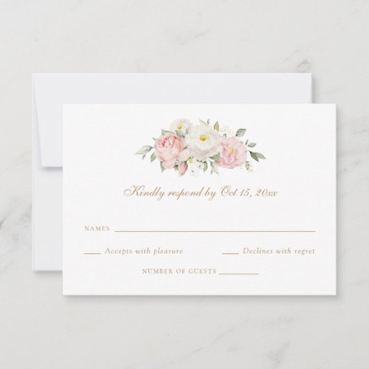 Bloemige Roze Rozen Groene Huwelijks RSVP Kaart (Voorkant)