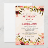 Bloemige Roze Rozen Pensioenfeest Uitnodiging (Voorkant / Achterkant)