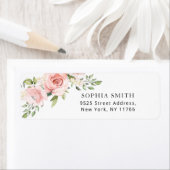 Bloemige roze rozen retouradres etiket (Insitu)