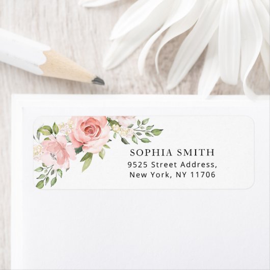 Bloemige roze rozen terug Adres Etiket (Insitu)