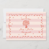 Bloemige roze streep botanische Save The Date-foto Kaart (Voorkant)