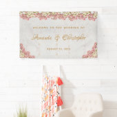 Bloemige Roze Witte Orchideeën Marmer Script Bruil Spandoek (Insitu)