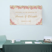 Bloemige Roze Witte Orchideeën Marmer Script Bruil Spandoek (Beurs)