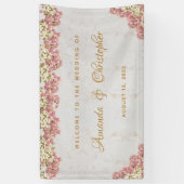 Bloemige Roze Witte Orchideeën Marmer Script Bruil Spandoek (Verticaal)