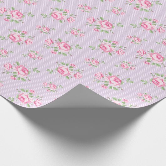  bloemige rozen classic polka-dot Lavendel Cadeaupapier (Hoek)