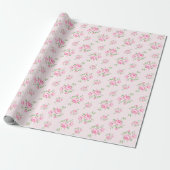  bloemige rozen classic polka-dot roze cadeaupapier (Uitgerold)