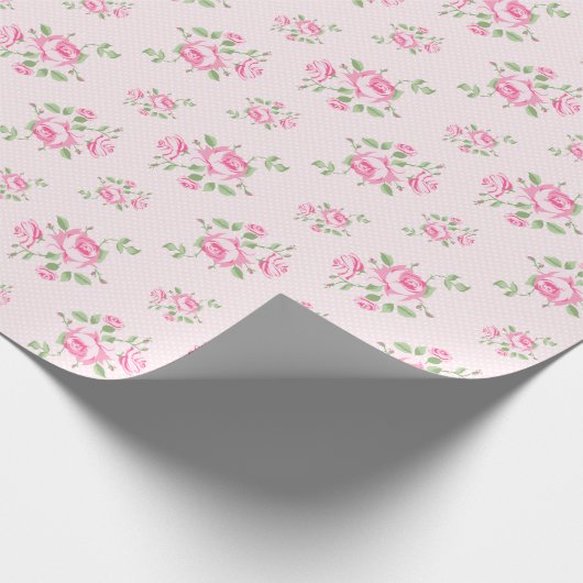  bloemige rozen classic polka-dot roze cadeaupapier (Hoek)