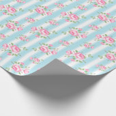 bloemige rozen classic streep lichtblauw cadeaupapier (Hoek)