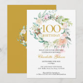 Bloemige Rozen Krans Monogram 100ste Verjaardag Kaart (Voorkant / Achterkant)