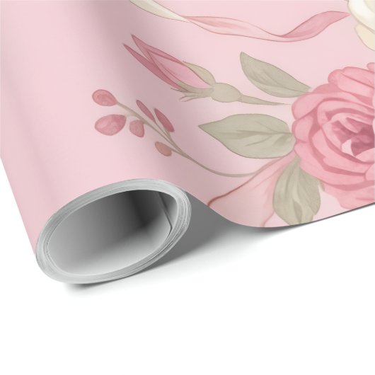 Bloemige Rozen & Lint Strikken Inpakpapier (Rol Hoek)