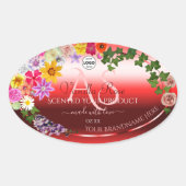 Bloemige Ruby Rood Ombre Productlabels Monogram Lo Ovale Sticker (Voorkant)