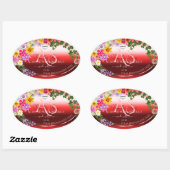 Bloemige Ruby Rood Ombre Productlabels Monogram Lo Ovale Sticker (Vel)