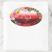 Bloemige Ruby Rood Ombre Productlabels Monogram Lo Ovale Sticker (Tas)