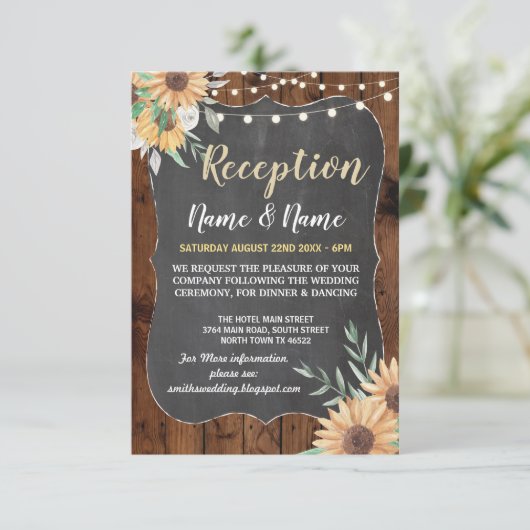 Bloemige Rustieke Trouwreceptie Zonnebloem Hout Kaart (Staand voorkant)