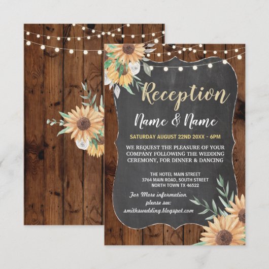 Bloemige Rustieke Trouwreceptie Zonnebloem Hout Kaart (Voorkant / Achterkant)