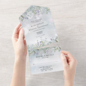 Bloemige Salie En Sering Monogram Winterhuwelijk All In One Uitnodiging (Afscheurbaar)