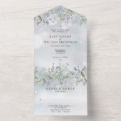 Bloemige Salie En Sering Monogram Winterhuwelijk All In One Uitnodiging (Binnen)