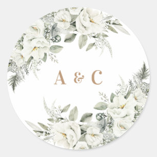 Bloemige Salie Groene Witte Bloemen Bruiloft Ronde Sticker