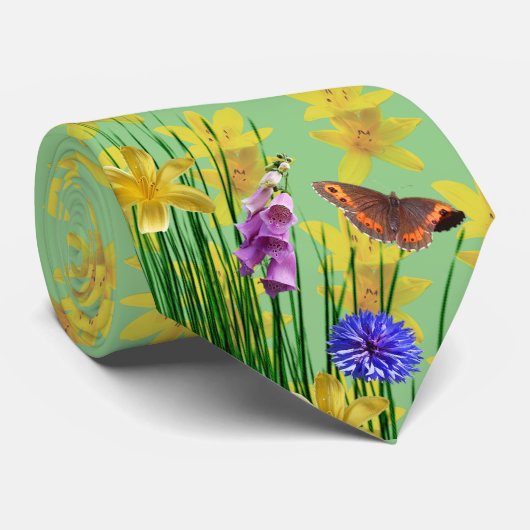 Bloemige Salie Libelle Vlinder Keel Das (Opgerold)