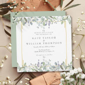 Bloemige Salie Lila Groene Vierkante Trouw Kaart