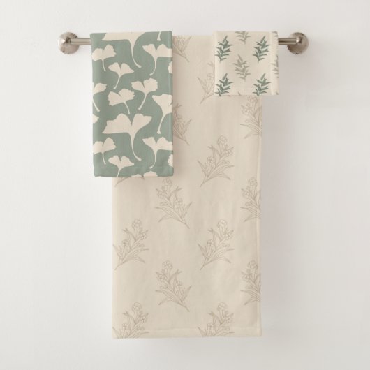 Bloemige saliegroen bad handdoek (Insitu)