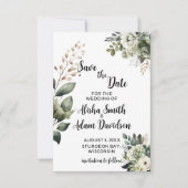 Bloemige Saliegroen & Blush Save The Date Kaarten (Voorkant)