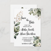 Bloemige Saliegroen & Blush Save The Date Kaarten (Voorkant / Achterkant)