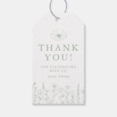 Bloemige saliegroene babyshower bedankkaartje cadeaulabel (Voorkant)