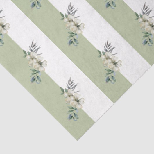 Bloemige saliegroene bruine strepen tissuepapier (Detail)