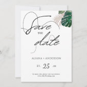 Bloemige saliegroene en witte moderne save the dat date (Voorkant)