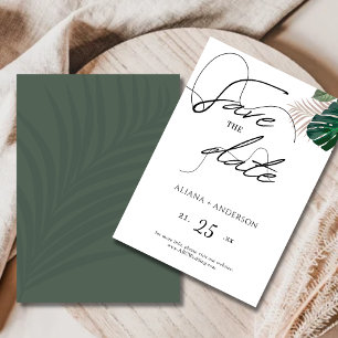 Bloemige saliegroene en witte moderne save the dat date