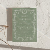 Bloemige Saliegroene Monogram Foto QR Code Huwelij Kaart