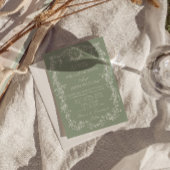 Bloemige Saliegroene Monogram Foto QR Code Huwelij Kaart