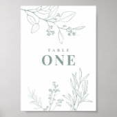 Bloemige Saliegroene Tafel Nummers Poster (Voorkant)
