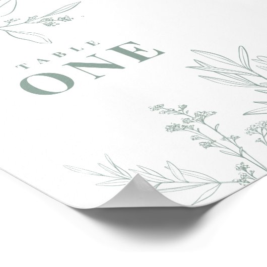 Bloemige saliegroene tafelnummerposter poster (Hoek)