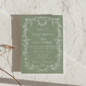 Bloemige Saliegroene Tuin Monogram QR Code Trouwda Kaart