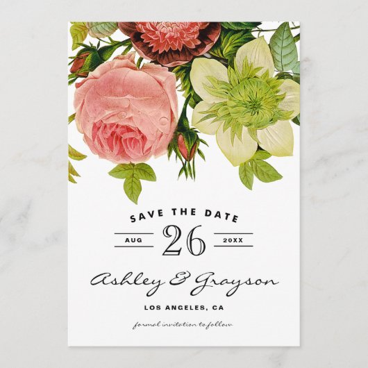 Bloemige Save the Date-aankondiging met botanische Date (Voorkant)