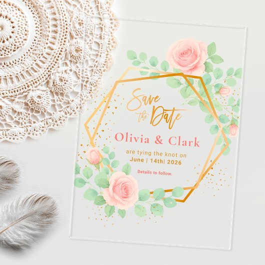 Bloemige save the date acryl uitnodigingen
