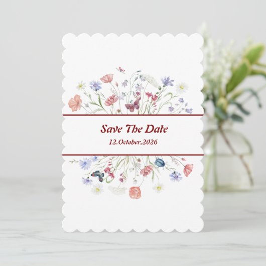 Bloemige "Save The Date" Kaart (Staand voorkant)