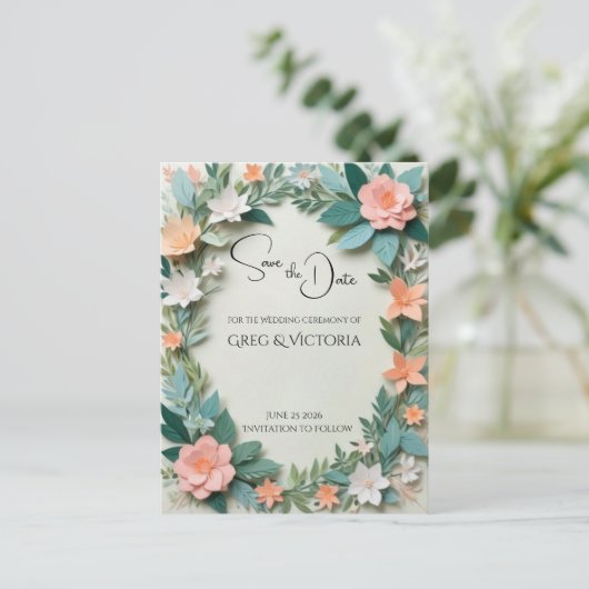 Bloemige Save the Date Uitnodiging Briefkaart (Staand voorkant)