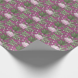 Bloemige scharlaken en roze pioenrozen inpakpapier