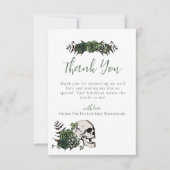 Bloemige Schedel Groene Rozen Gotische Bruidsdouch Bedankkaart (Voorkant)