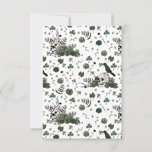 Bloemige Schedel Groene Rozen Gotische Bruidsdouch Bedankkaart (Achterkant)