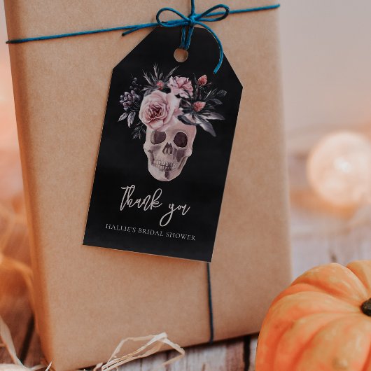 Bloemige Schedel Halloween Bruiloft Feest Favor Cadeaulabel