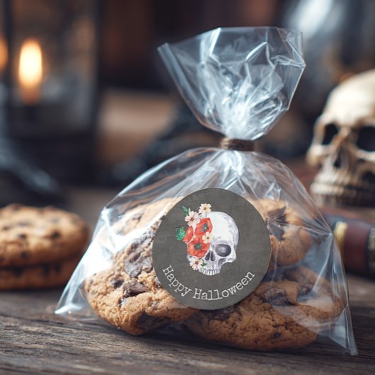 Bloemige Schedel Ronde Sticker