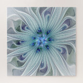 Bloemige schoonheid abstract modern blauwe pastelb legpuzzel (Horizontaal)